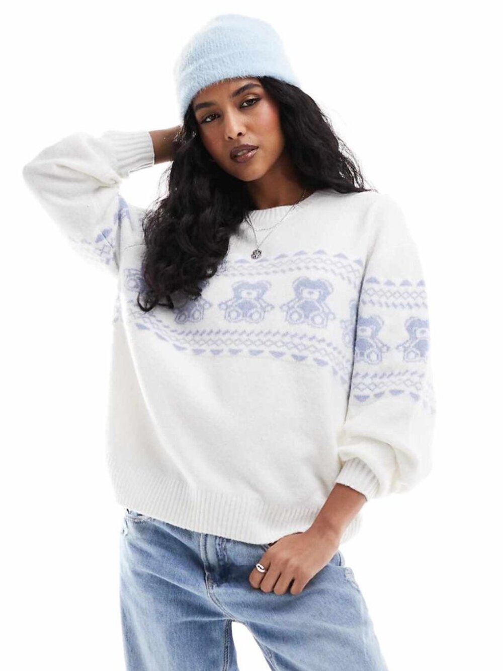 Hollister Teddy Bear Fair isle Crew Neck Sweater XS